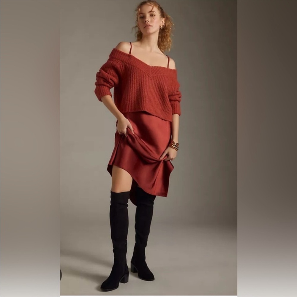 Anthropologie Mare Mare Layered Sweater & Slip Dress Red - Picture 3 of 15